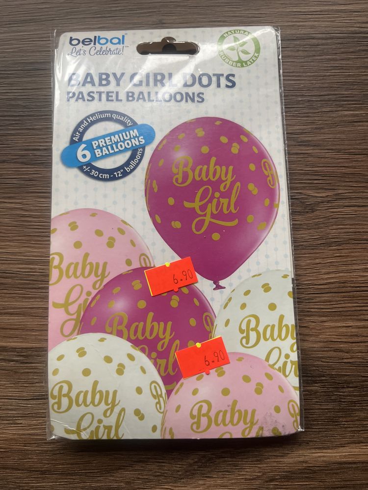 Balon lateksowy "Baby Girl" kropki, różowo-białe ,6szt.