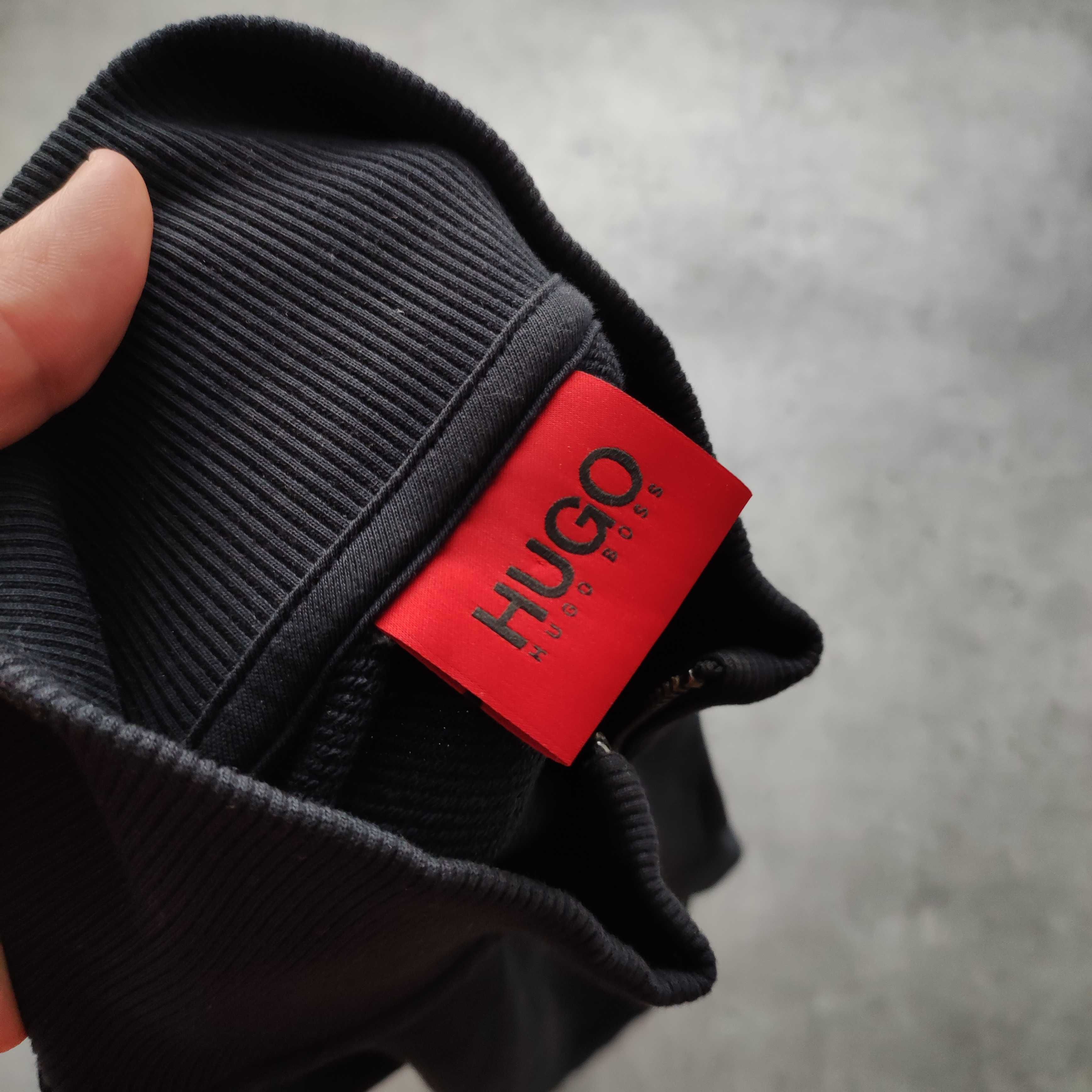 MĘSKA Bluza Granatowa Stójka Suwak Hugo Boss Bawełna Elegancka Logo