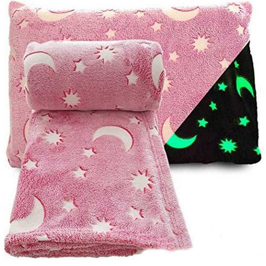 Светящийся в темноте плед одеяло Розовый цвет 120х165 см плюшевое