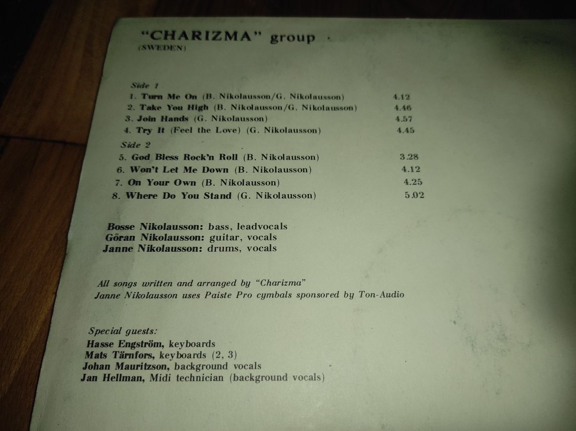 Пластинка группы "Charizma"