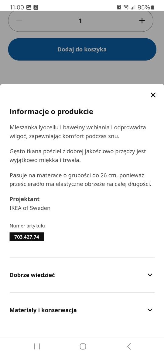 Ikea prześcieradło ULLVIDE 90x200x26cm