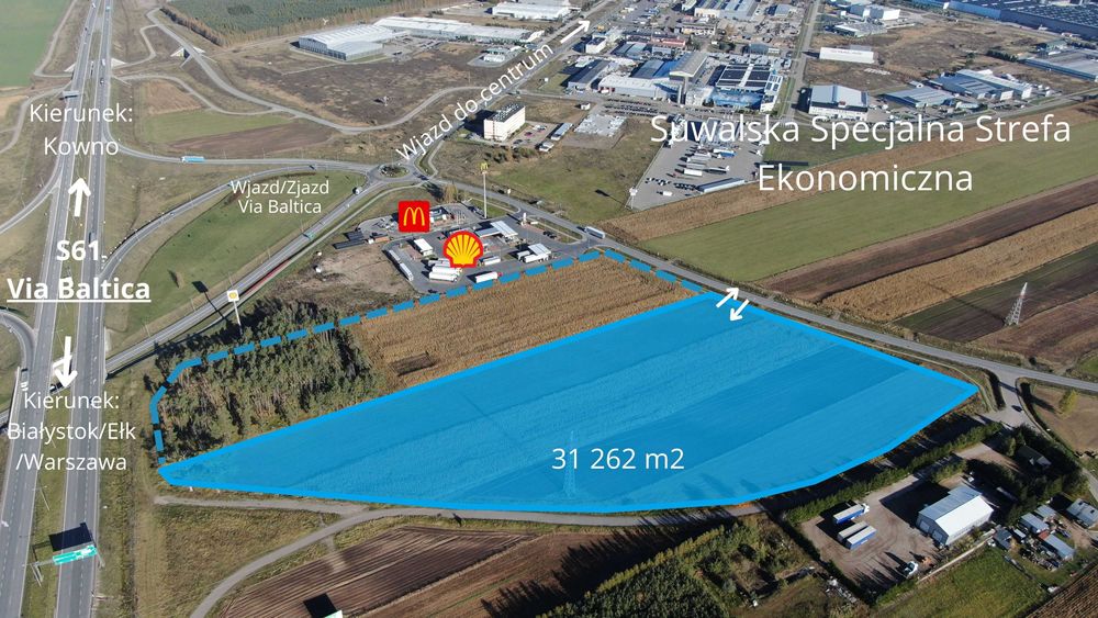 Działka 2-5 ha - handel/usługi węzeł Suwałki Południe Via Baltica