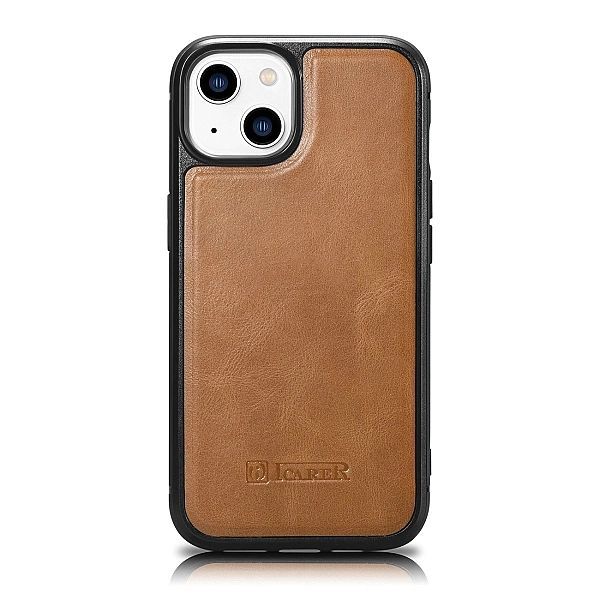 iCarer Leather Oil Wax etui pokryte naturalną skórą do iPhone 14 Plus