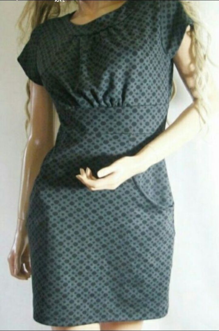 Włoska sukienka w kropki groszki 38/40 M L szara z kieszeniami ITALY