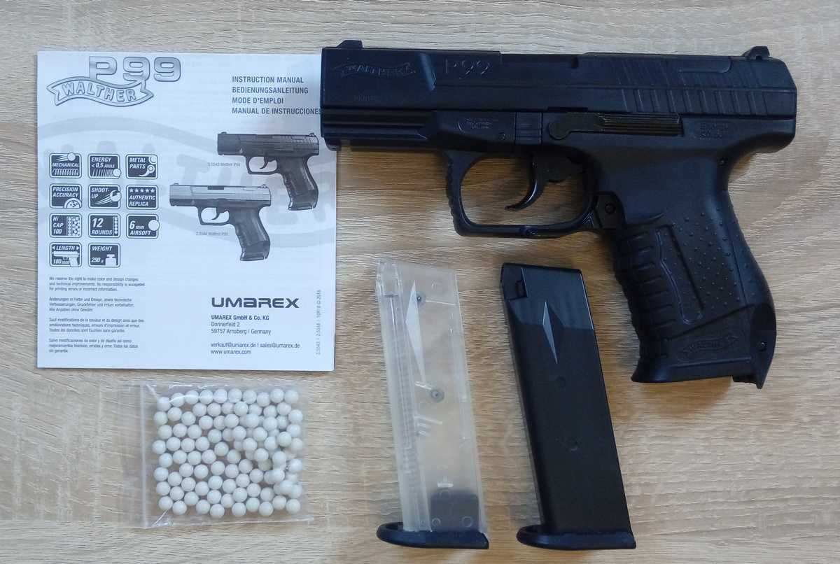Детский пистолет Walther P99 Umarex на пульках, спринговый игрушечный