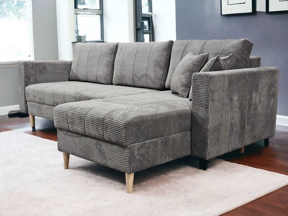 Duża funkcja spania. 2 pojemniki na pościel. Narożnik Montana.sprężyny