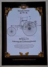 Plakat patentu - pierwszego pojazdu Karla Benza z 1886 r.