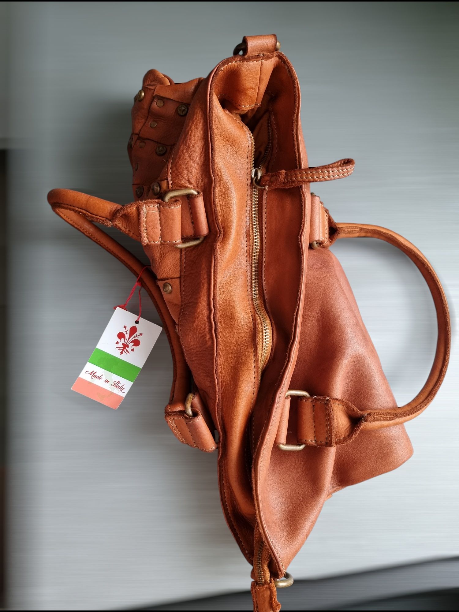 Torebka damska Vezze Vintage koniak prana skora naturalna