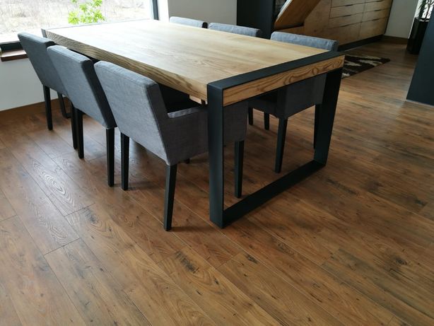 Stół industrialny Pod wymiar Lite drewno Metal Jesion dąb 140x90