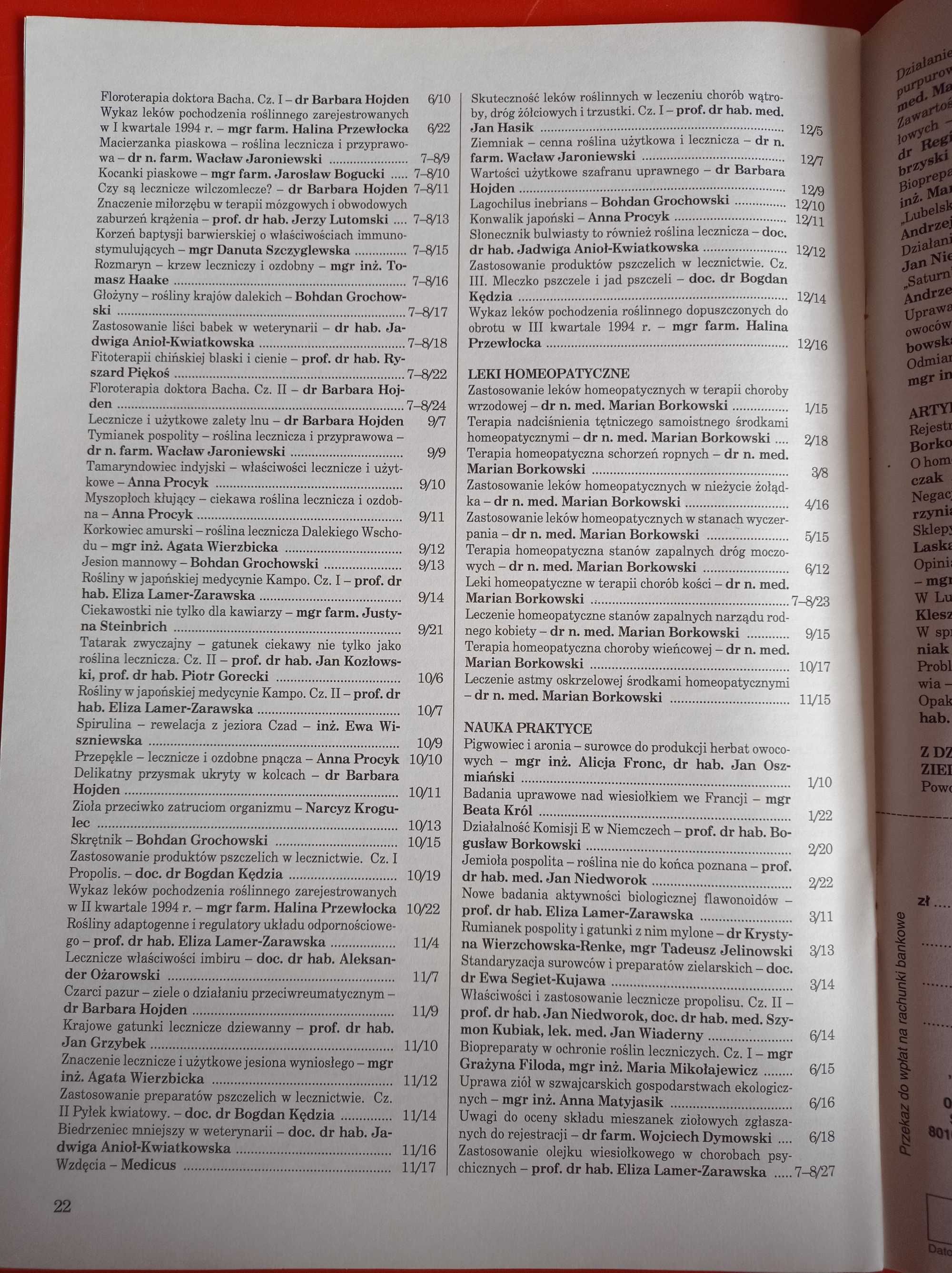 Wiadomości zielarskie nr 11/1994, listopad 1994