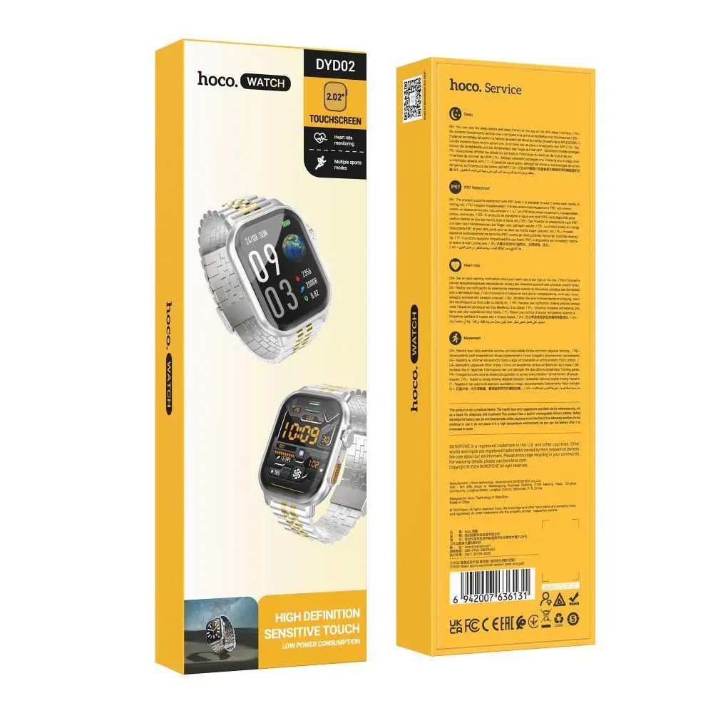 Smartwatch Hoco 2,02" TFT z fukcją rozmowy DYD02 złoto srebrny