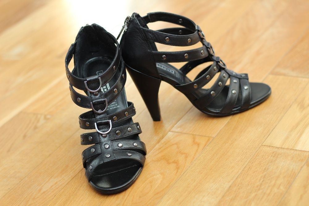 Czarne sandały na obcasie NOWE 5th Avenue Deichmann 36 skóra naturalna