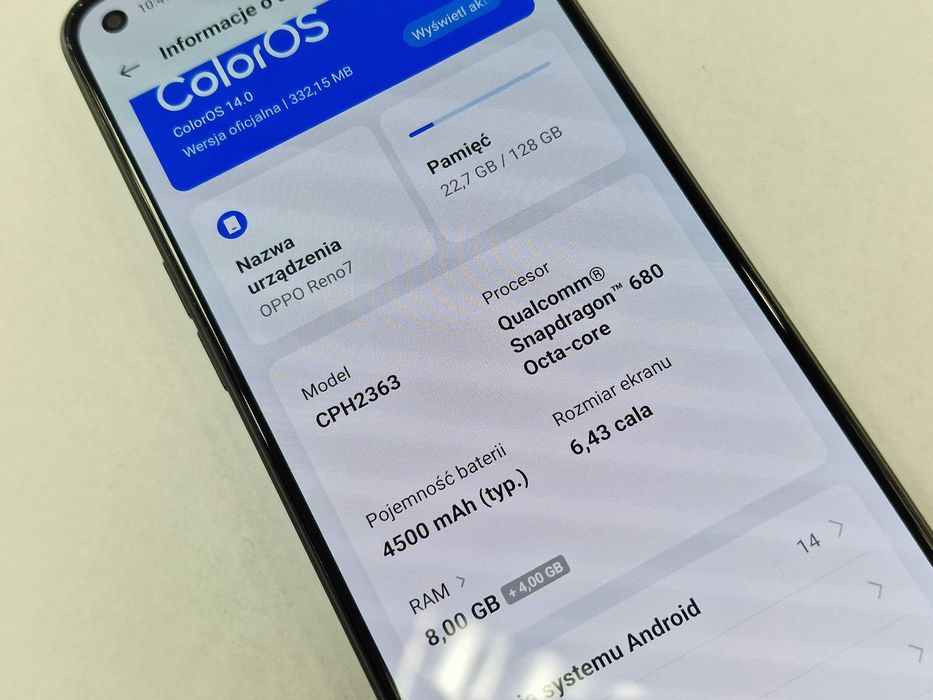 Oppo Reno7 4G Dual SIM/ 8GB/ 128GB/ Cosmic Black/ Grade A