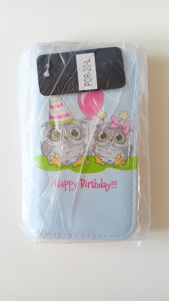 Nowy! Piękny portfel niebieski z sowami "Happy Birthday"