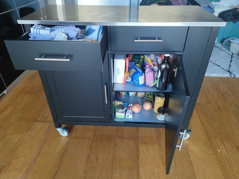 Carrinho/ilha preto e inox SOBUY