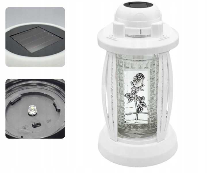 3 Duże znicze Solarne Lampiony 'Srebrna Róża', Lampy na Cmentarz 24cm