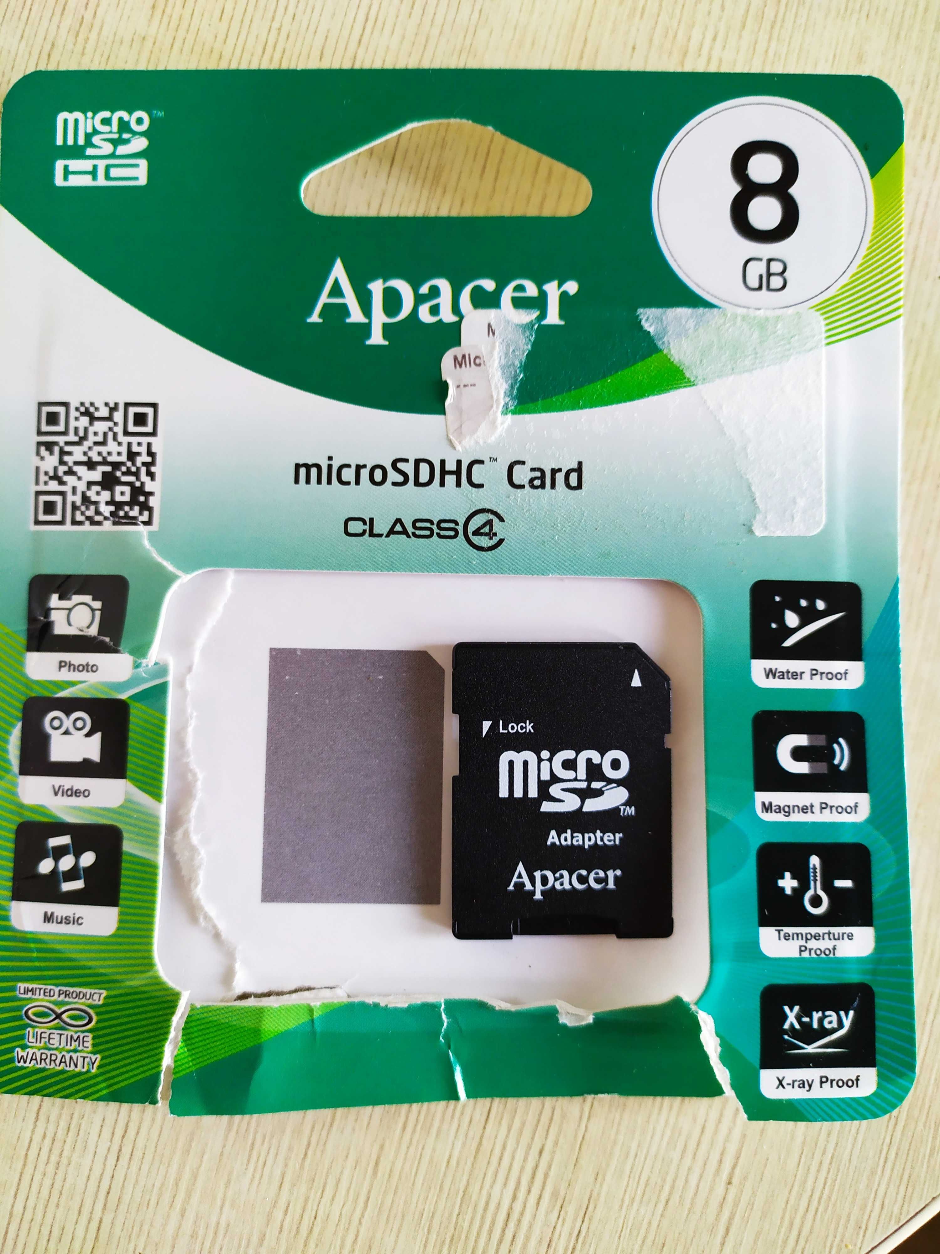 Продам сетев адаптер «APACER» microSDHC Card class 4  обьемом 8Гб