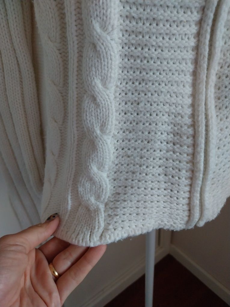 Cardigan cor branco pérola | Barred's | malha quente inverno | XXL