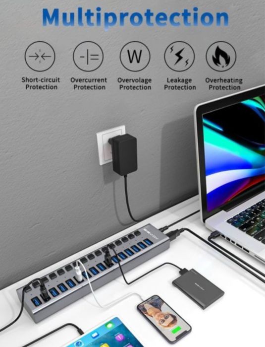 USB-хаб ACASIS на 16 портов, алюминиевый блок