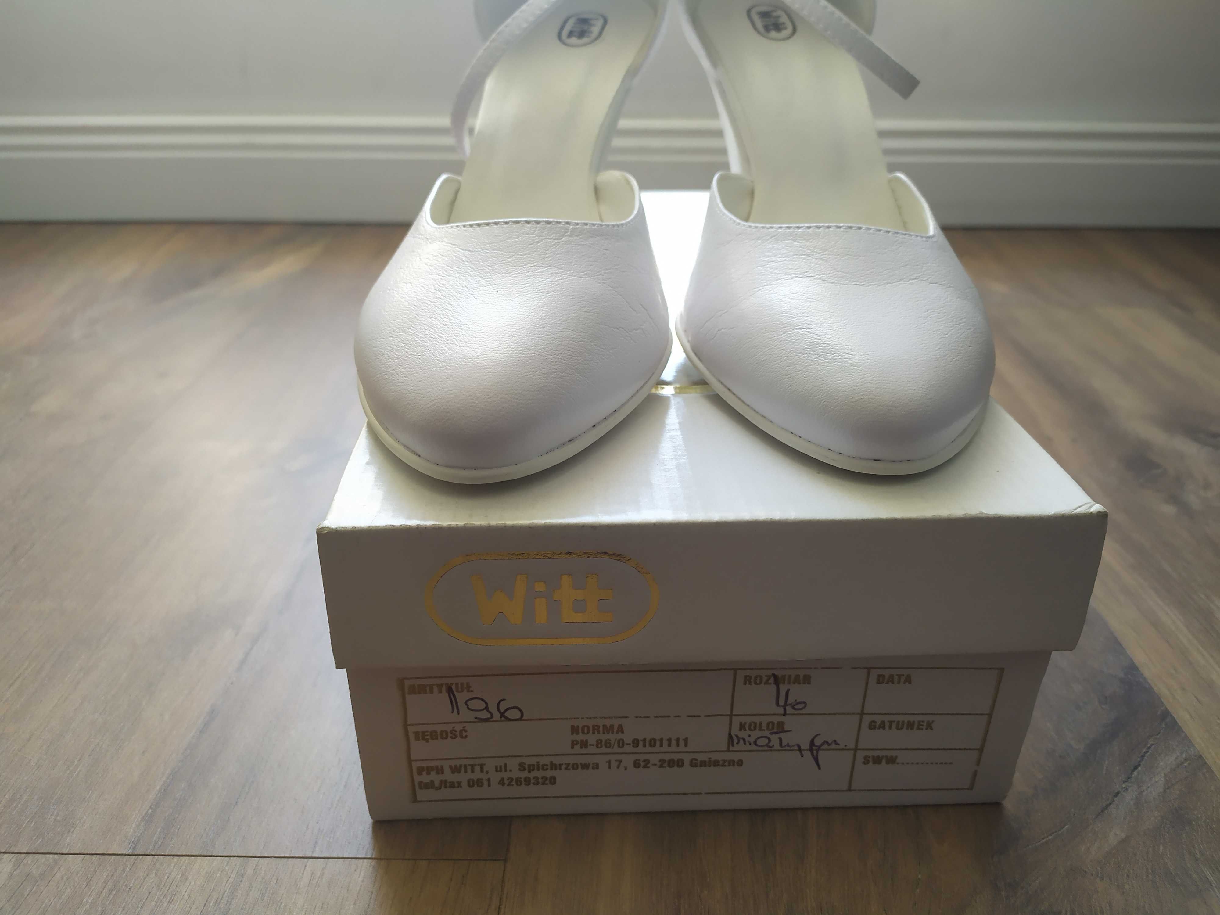 Nieużywane buty Witt białe SLUBNE - 40 Powystawowe model 196 czółenka