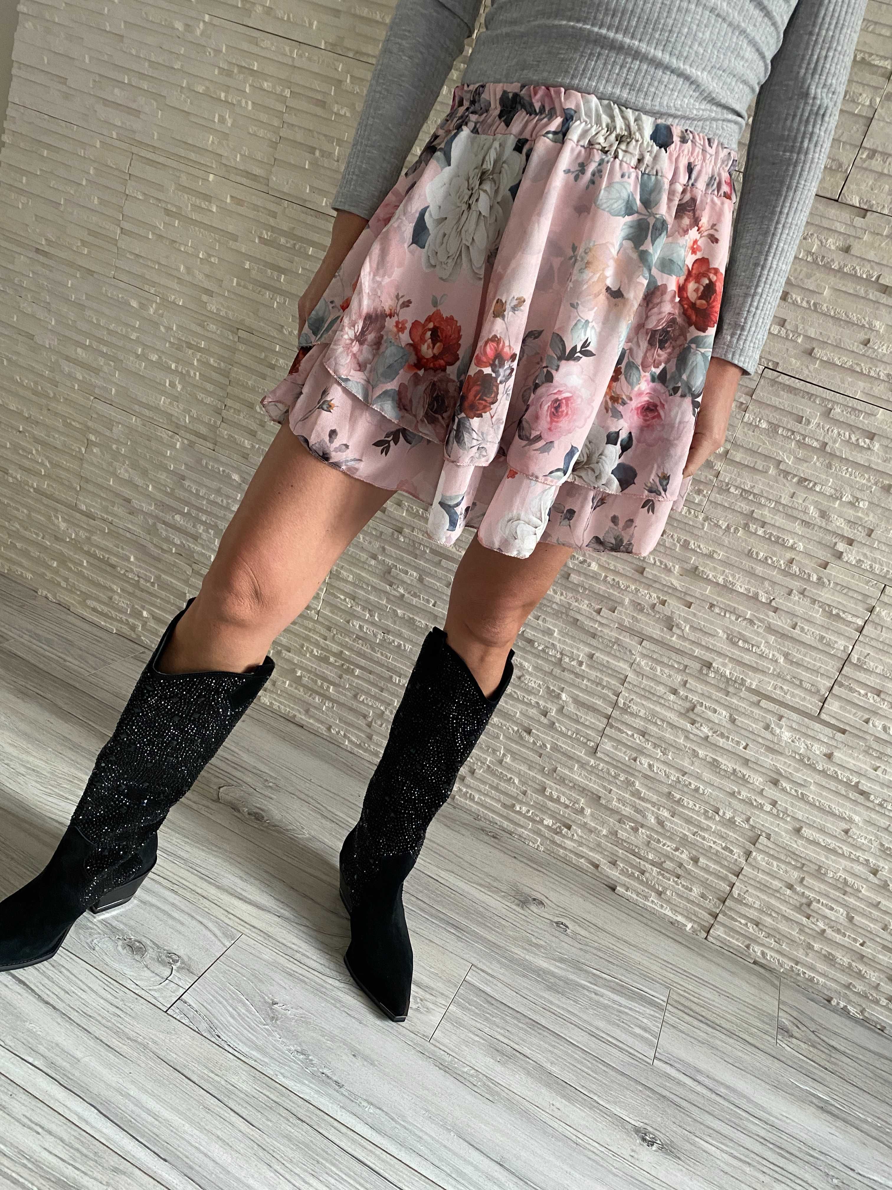 Nowa spódniczka falbany kwiaty boho zwiewna Uni