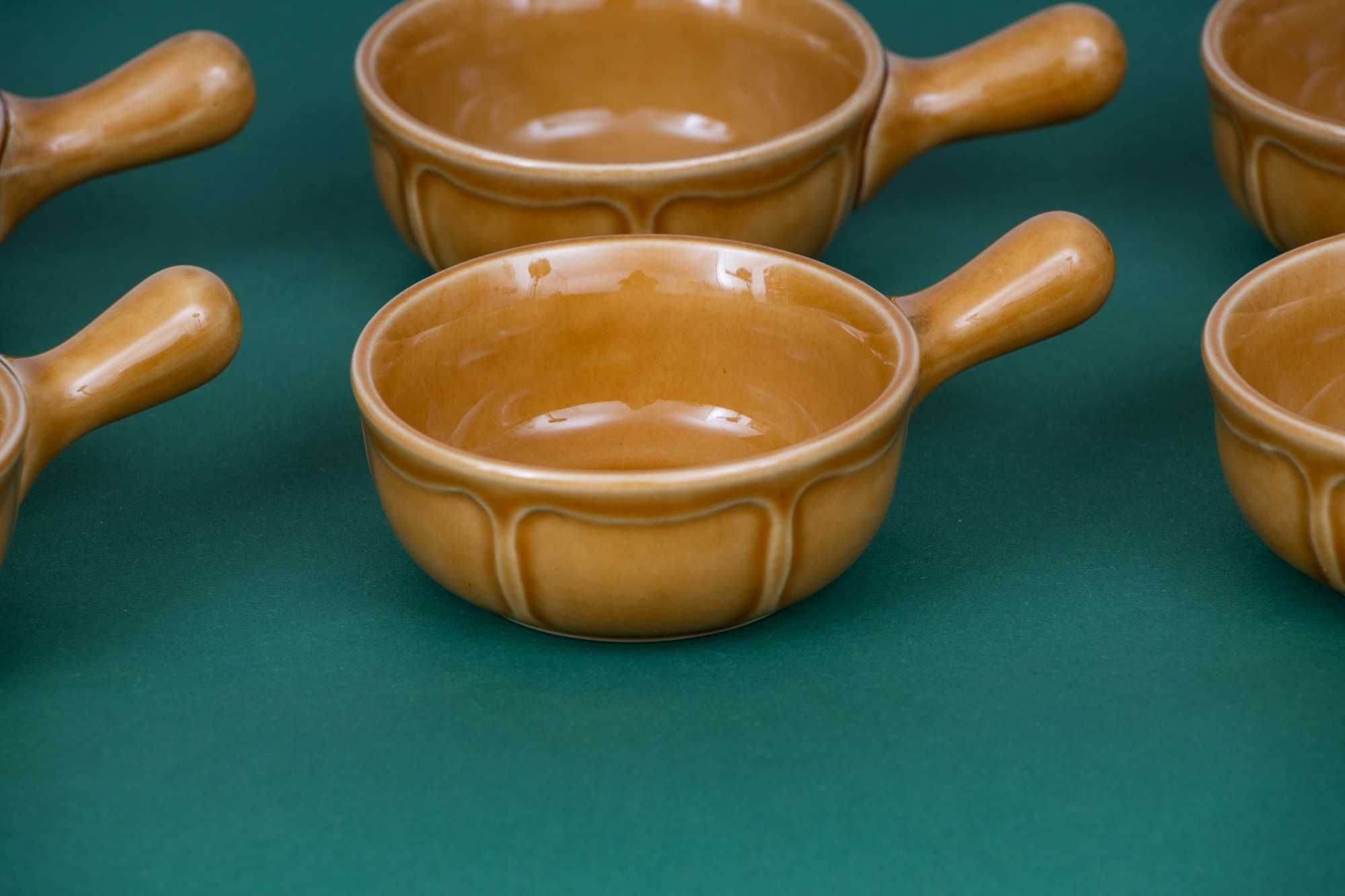 6 x Ceramiczne Brązowe miseczki z uchwytem PRL