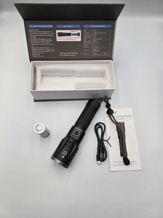 Mocna Latarka LED Taktyczna Kempingowa Powerbank Szperacz IP65