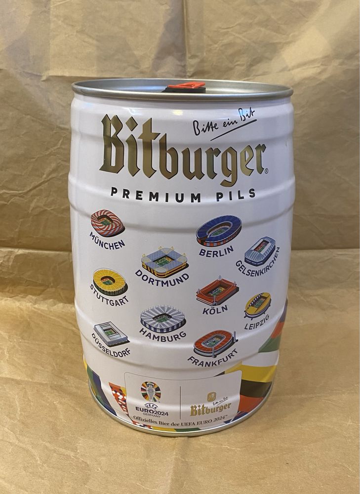 Bitburger Uefa Euro 2024 kolekcjonerska beczka 5l puszka po piwie