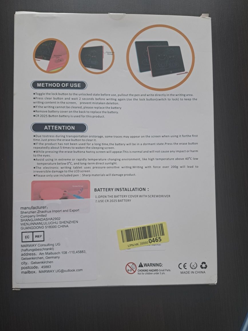 Tablica do pisania LCD 16" różowa