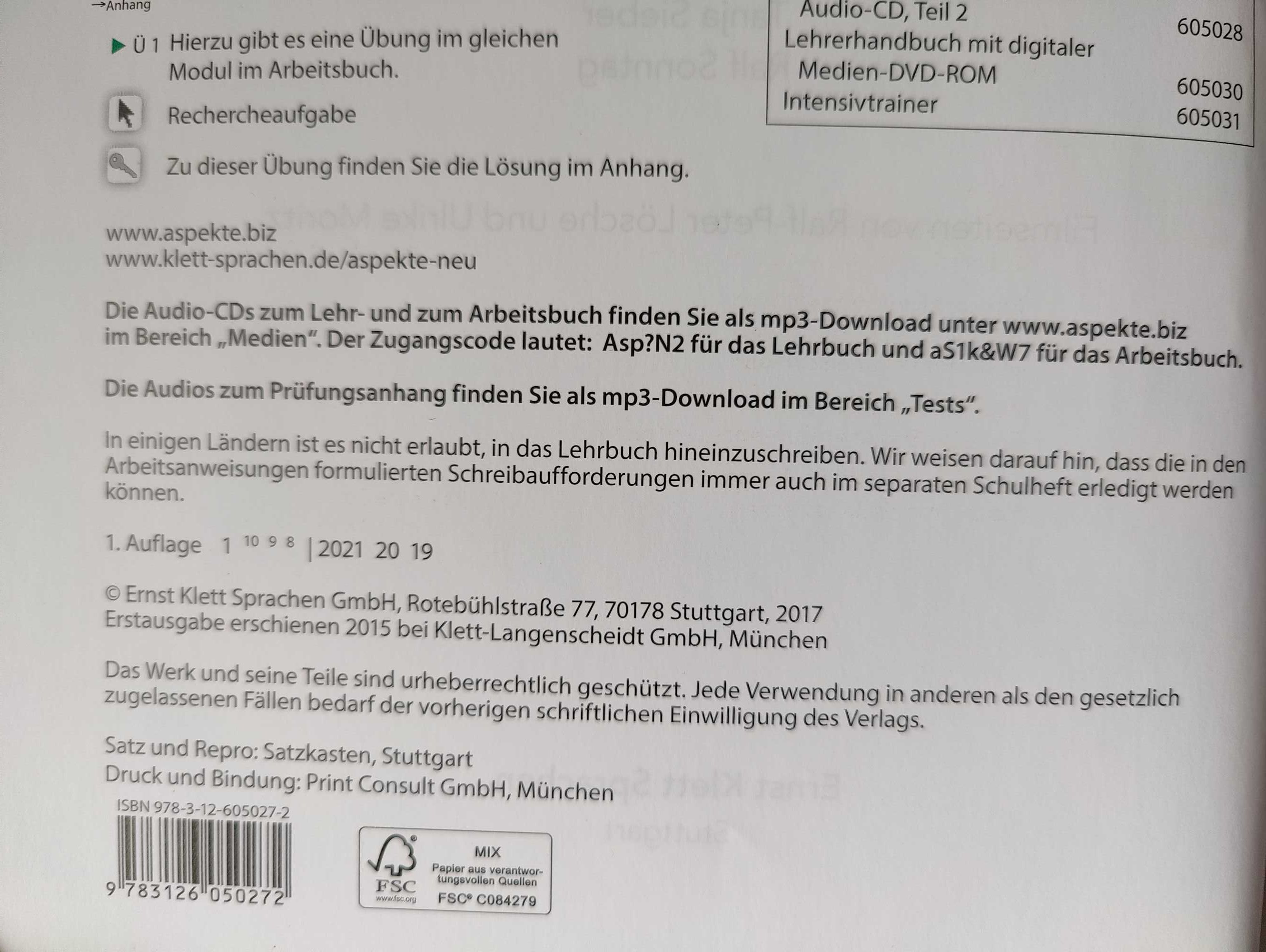 Podręcznik i zeszyt ćwiczeń Aspekte neu B2 cz. 1