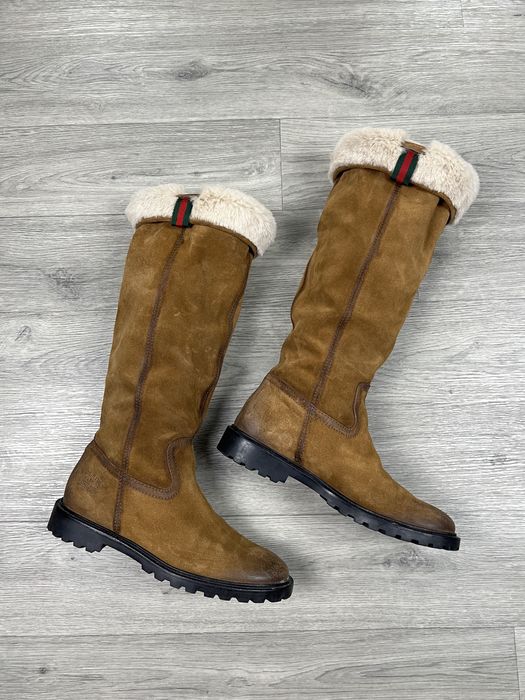 Зимние высокие ботинки с мехом внутри Gucci made in Italy