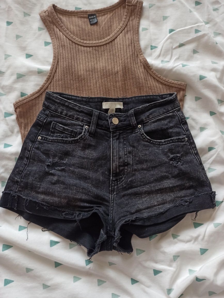 Czarne Basic spodenki hm H&M shorty letnie wysoki stan #basic #denim #