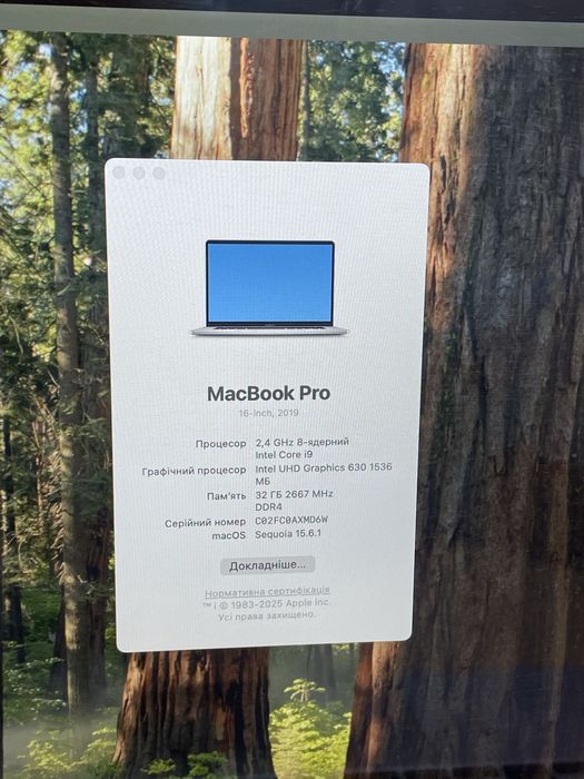 Macbook pro 16 2019 i9 32gb amd 5600 4tb памяті 85 циклів батарея
