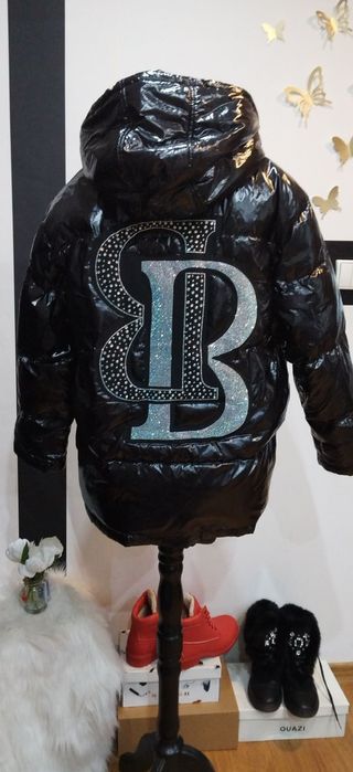 kurtka damska z cyrkoniami czarna pikowana BB jak Balenciaga puchowa