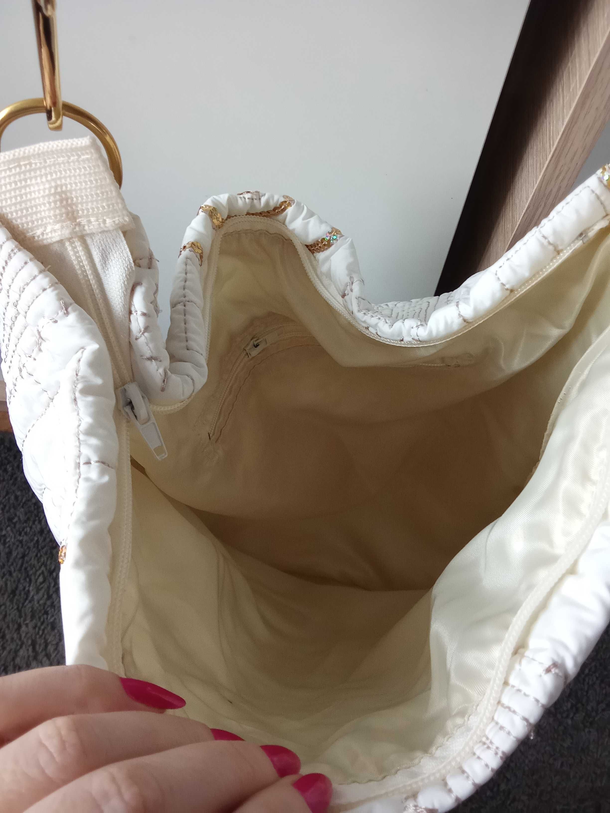 Torba shopper biała złota cekiny