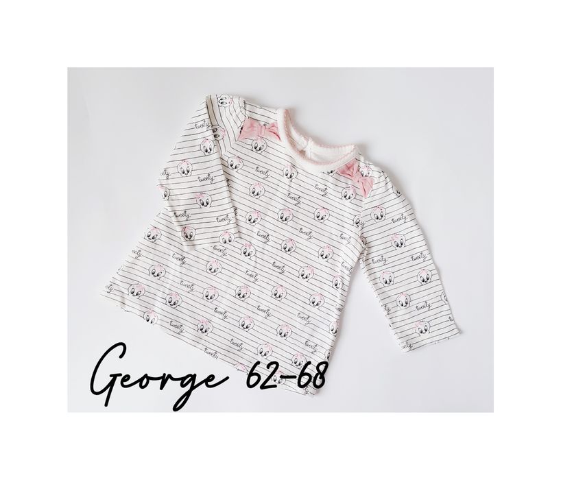 George Bluzka niemowlęca 62-68 paski kokardki różowy biały