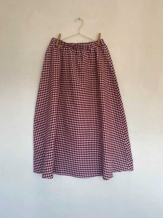 Czerwono biała spódnica w kratkę midi Shein XL na lato szeroka długa