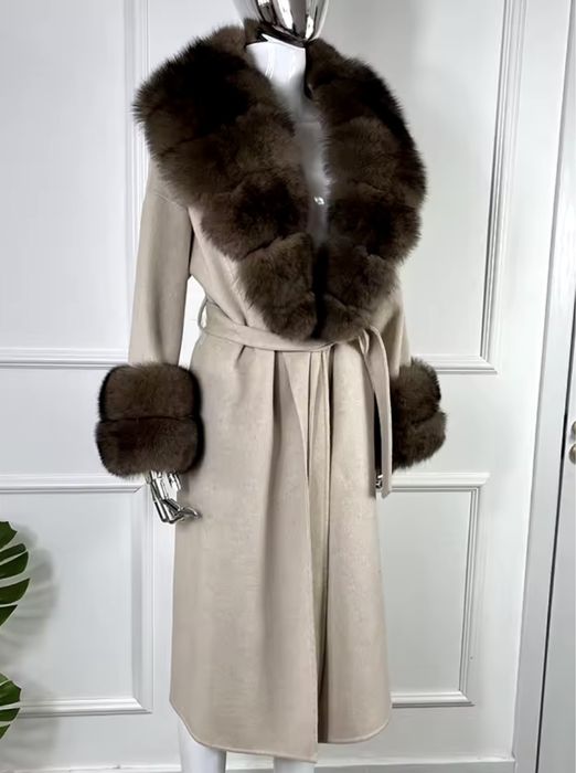 Kontantto plaszcz w bezu futro lis nowosc xs-3xl