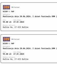 2 x Bilet na pierwszy dzień ORW Festiwal - Bałtów 28.06.2024