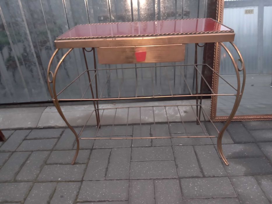 Stolik -etażerka z lustrem metaloplastyka zestaw PRL