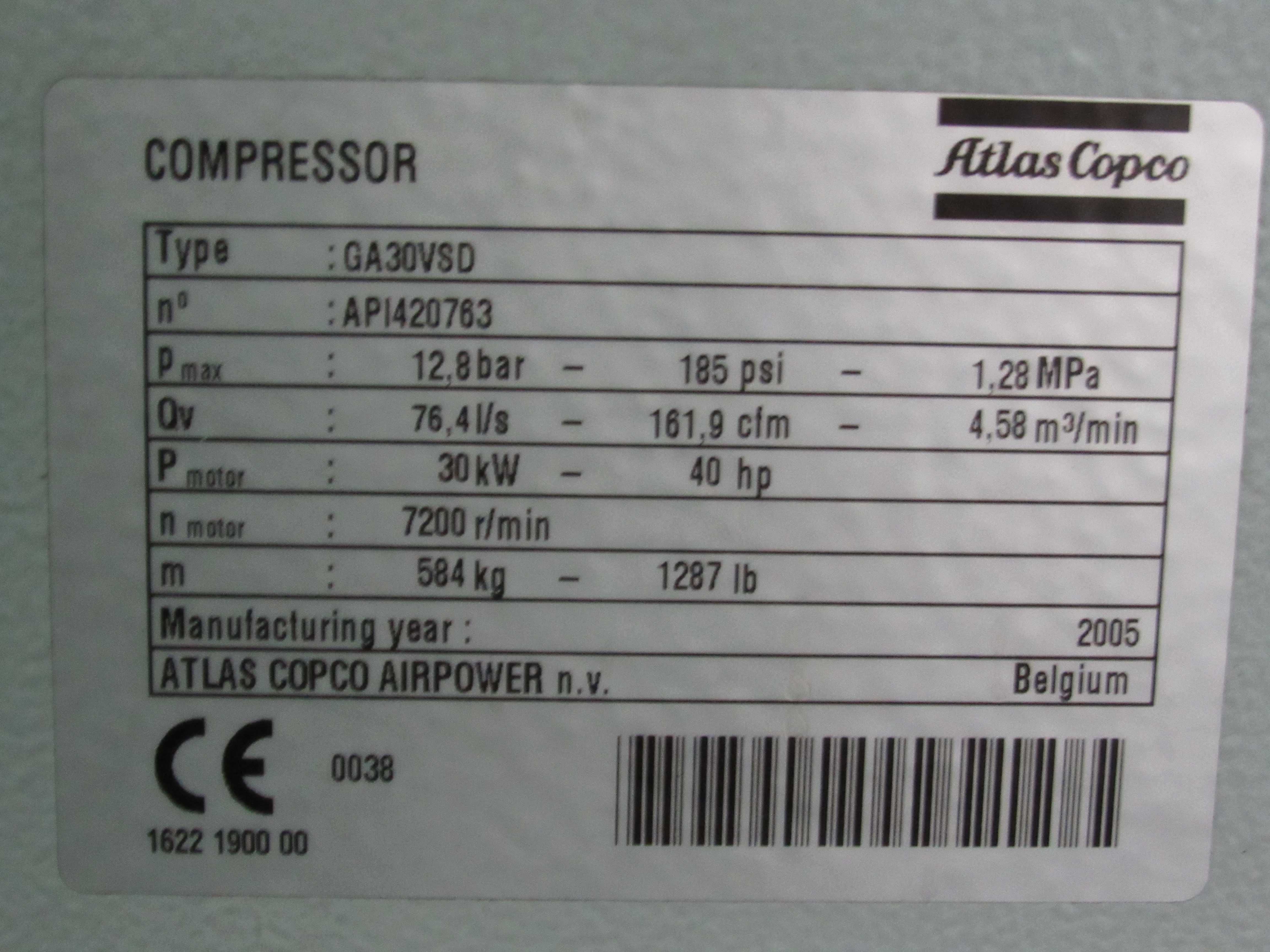 Sprężarka śrubowa Atlas Copco GA 30 VSD FF falownik osuszacz