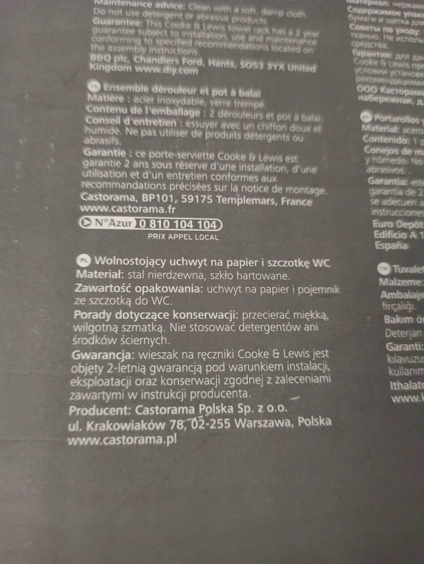 Nowy wolnostojący uchwyt na papier toaletowy i szczotka wc