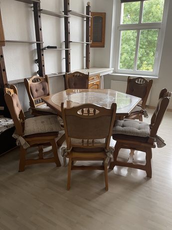 Stół kuchenny rozkladany 6 krzesel drewno