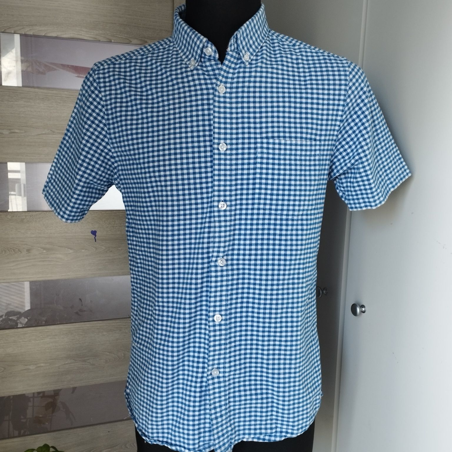 Koszula męska w kratę Primark M slim fit krótki rękaw bawełna jak nowa