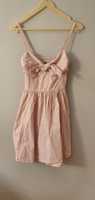 Sukienka r.38, z wiązaniem z przodu biało - różowa, H&M