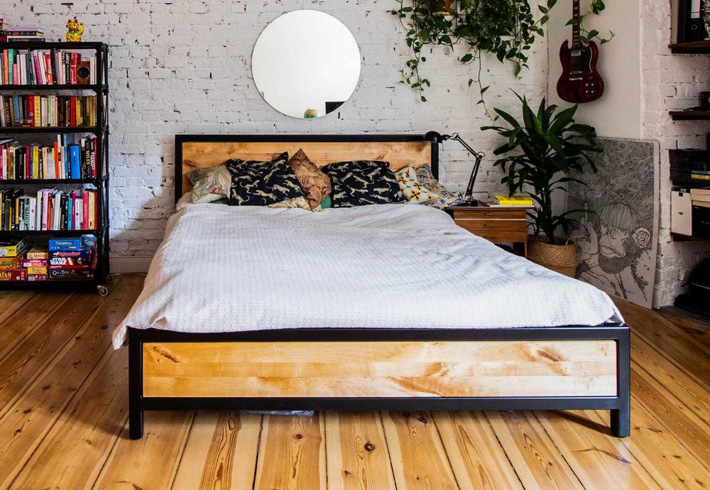 Łóżko duże drewno metal na materac 180x200cm, unikat w idealnym stanie