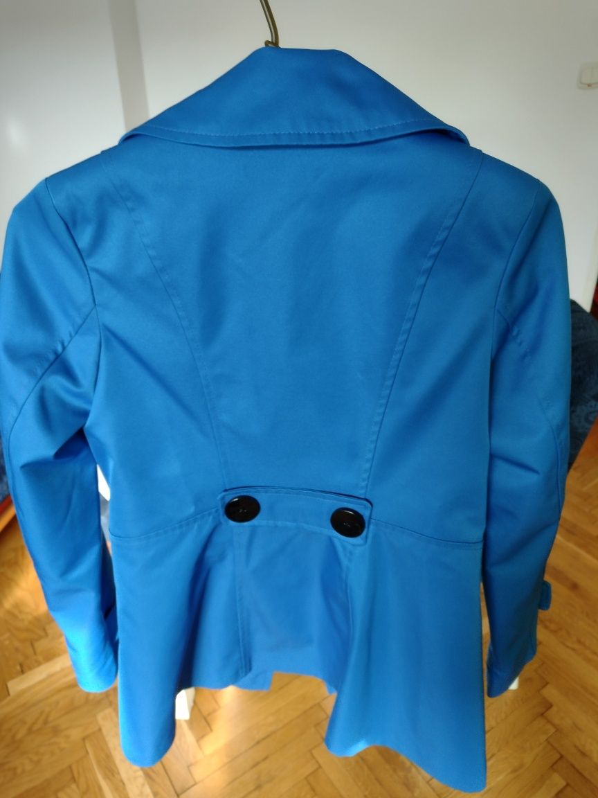 Świetny płaszczyk damski niebieski, rozmiar 34 XS/S, wysyłka