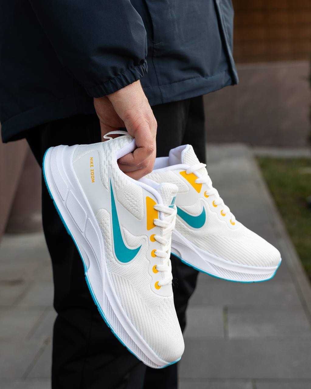 Чоловічі кросівки Nike Zoom білий з жовтим блакитним NK126 ХІТ ЦІНА