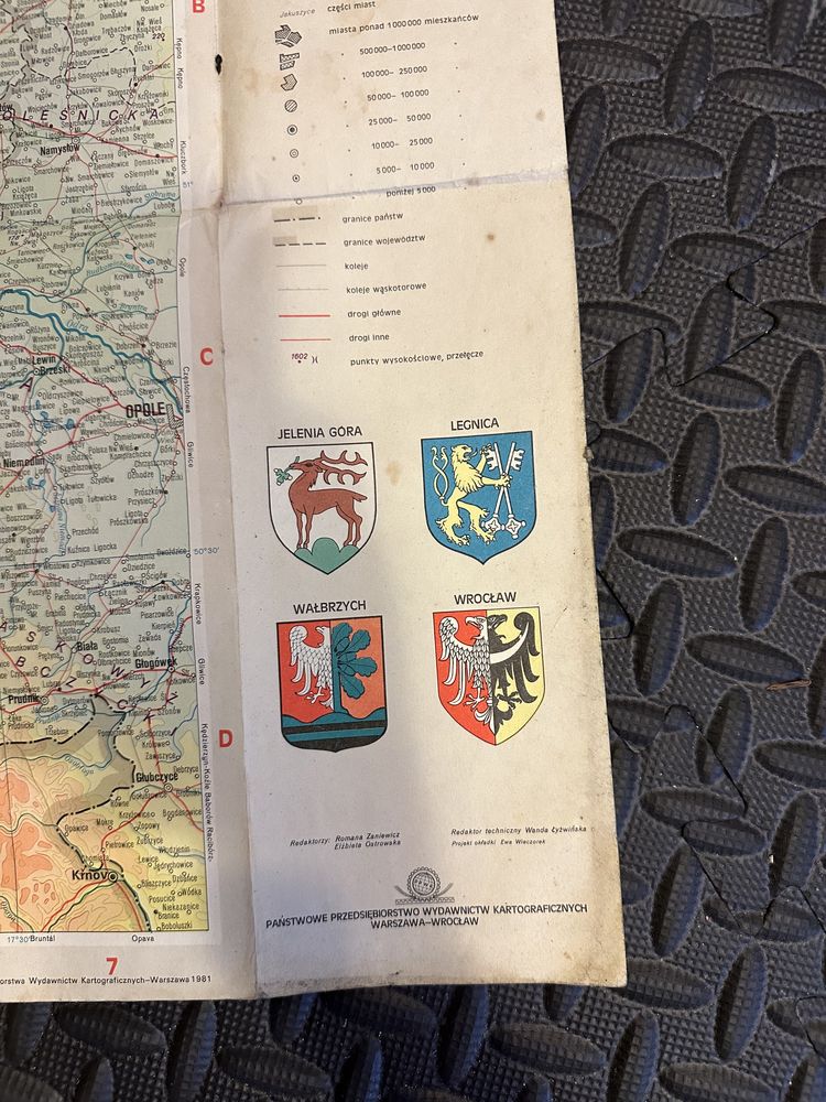 Stara zabytkowa Mapa dolnośląskie PRL