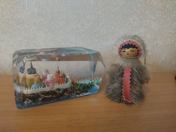Якутка куколка с натурального меха Стеклянный сувенир СССР